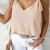 Apricot V Neck Knotted Shoulder Vest