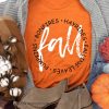 Orange Fall Letter Print Crew Neck Graphic T Shirt