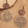 Khaki Hollow Out Wooden Round Drop Earrings