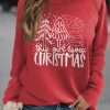 Red Christmas Tree Letter Print Long Sleeve Graphic Sweatshirt