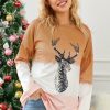 Orange Reindeer Print Gradient Colorblock Sweatshirt