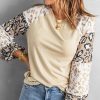 Apricot Leopard Print Bubble Sleeve Top