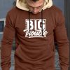 Brown Men's Letter Print Pocketed Color Block Long Sleeve Hoodie