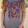 Gray GAME DAY Leopard Print Short Sleeve T Shirt