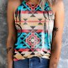 Western Aztec Print Slim Fit O-neck Sleeveless Top