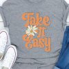 Gray Take It Easy Floral Print Short Sleeve Graphic Tee