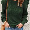 Green Frilled Shoulder Detail Cable Knit Sweater