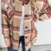 Khaki Chest Pockets Buttoned Oversized Plaid Shacket