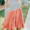 Striped Patchwork Tiered Ruffle T Shirt Dress