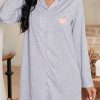 Gray Heart Print Pocket Button Shirt Lounge Dress