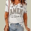 Gray AMEN Leopard Tie Dye Print V Neck Graphic Tee