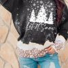 Black Snowy Christmas Graphic Leopard Bleached Sweatshirt