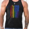 Black Men's Rainbow Color US Flag Printed Racerback Tank Top