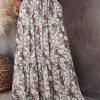 Multicolor Tiered Paisley Print Pocketed Maxi Skirt