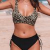 Black Leopard Print Criss Cross High Waist Bikini Set