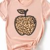 Pink Leopard Apple Graphic Print Short Sleeve T Shirt