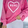 Rose XOXO Heart Shaped Glitter Print Patchwork Pullover Sweatshirt