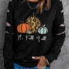 Black It's Fall Y'all Pumpkin Leopard Contrast Graphic Sweatshirt