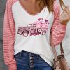 Pink Valentine Colorblock Car & Heart Graphic Long Sleeve Top