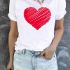 White Valentine Heart-shaped Print Short Sleeve Top