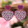 Rose Leopard Heart Shaped Sequin Stud Earrings