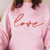 Pink Love Glitter Pattern Print Crew Neck Sweatshirt