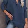 Blue Batwing Sleeve Pocketed Henley Hoodie