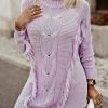 Purple Twist Fringe Casual High Neck Sweater Dress