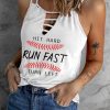 White Letter Baseball Graphic Print Lace-up Spaghetti Strap Tank Top