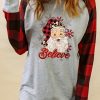 Gray Believe Santas Buffalo Plaid Sleeve Pullover Sweatshirt