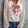 Khaki Love Always Heart Leopard Color Block Top