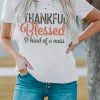 White THANKFUL Blessed Letter Graphic Print Short Sleeve T Shirt