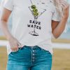 White Save Water Martini Glass Graphic Print Distressed Tee