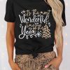 Black Wonderful Christmas Season Leopard Graphic Tee