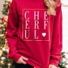 Red CHEERFUL Glitter Graphic Print Pullover Sweatshirt