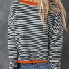 Contrast Trimmed Striped Drop Shoulder Sweater