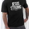 Black JESUS STROMG Letter Printed Muscle Fit Men's T Shirt