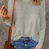 Gray Solid Drop Shoulder Pullover Sweater