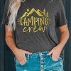 Gray CAMPING Crew Mount Pattern Print Short Sleeve T Shirt