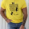 Yellow Cat Music Note Graphic Print O-neck Men's T Shirt