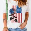 White American Flag Sunflower Pattern Print O-neck Graphic Tee