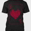 Black Mens Poker Card Heart Q Print Graphic Tee