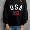 Black USA Flag Print Drop Sleeve Oversized Sweatshirt