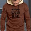 Brown Men's Letter Print Color Block Kangaroo Pocket Long Sleeve Hoodie