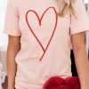 Pink Heart Shaped Glitter Print Short Sleeve Graphic Tee