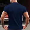 Blue Letter Print Slim-fit Crewneck Short Sleeve Men's Tee