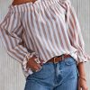 Stripe Print Frilled Elastic Off Shoulder Top