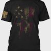 Black American Flag Skull Pattern Print O-neck Men's T Shirt