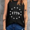 Black 1776 Star Print Ripped Graphic Tank Top