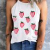 White Strawberry Graphic Print O-neck Short Sleeve T Shirt